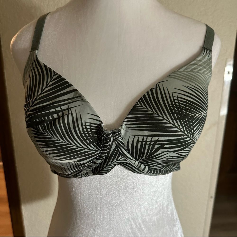 Kindly Yours T-Shirt Bra Women 40C Green Palm Leaf Underwire Convertible Straps - Picture 3 of 9